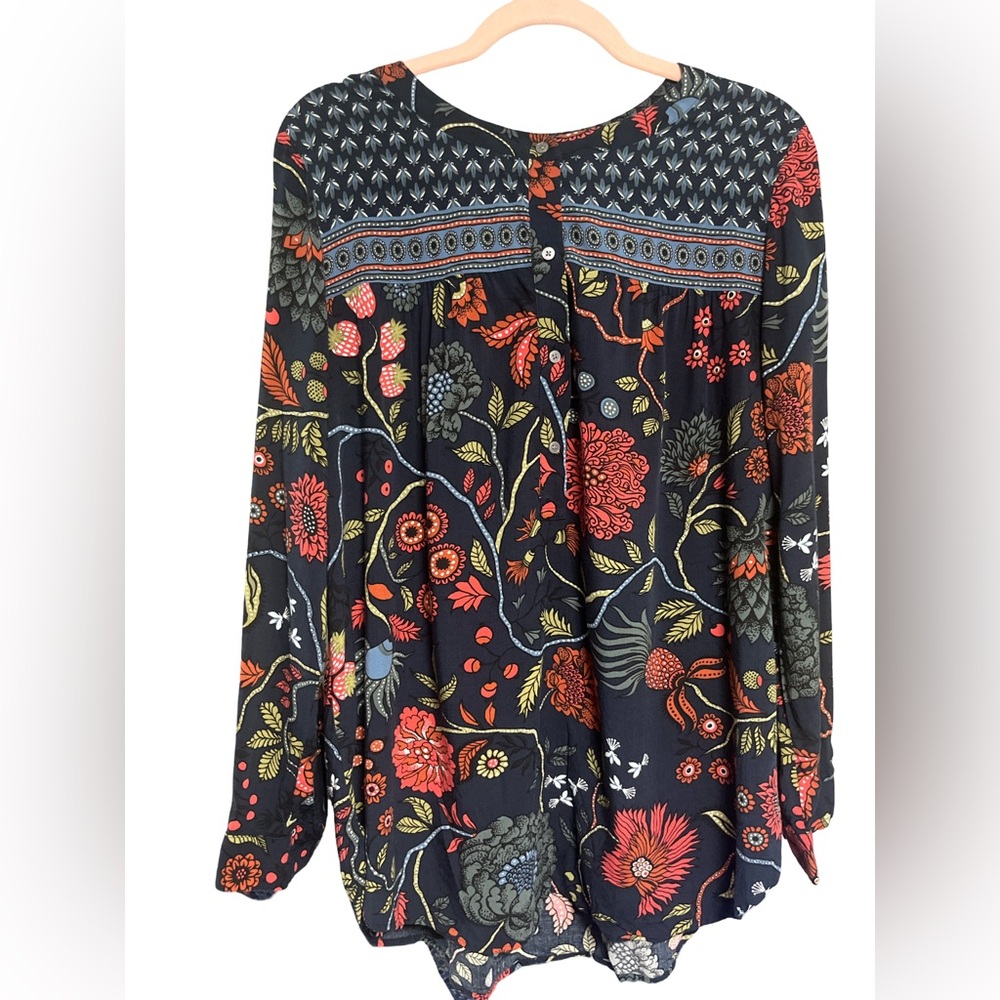 LOFT Navy Floral Henley Tunic with Floral and Strawberry Print - Picture 3 of 10